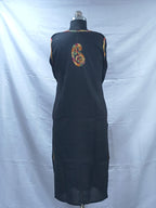 Black Lucknowi cotton kurta in hand embroidery multi color thread