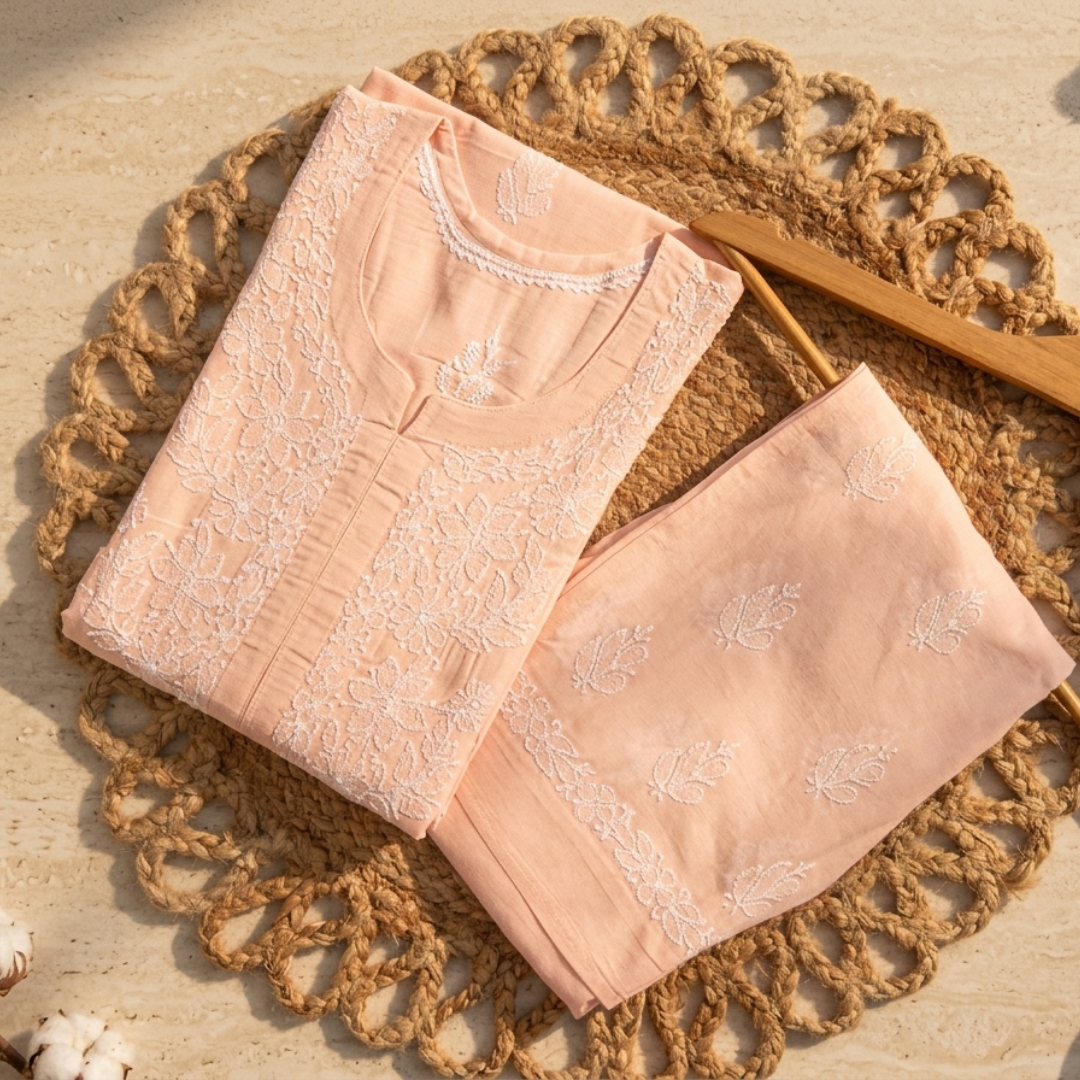 Peach Chikankri Suit