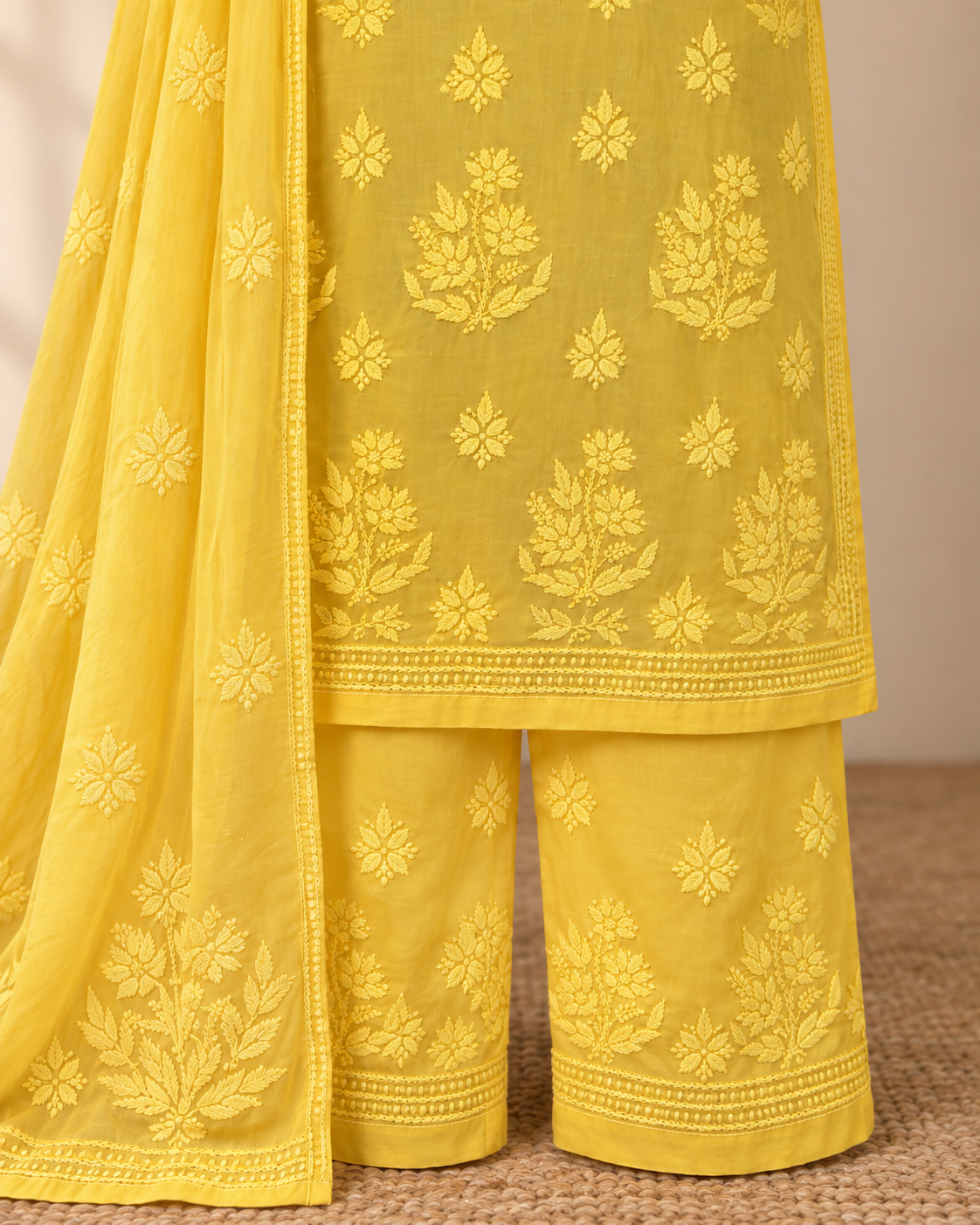 Yellow Satin Silk Set With Dupatta