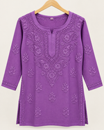 Rayon Wine Short Kurti, Galabutti With Ghaspatti Work