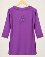 Rayon Wine Short Kurti, Galabutti With Ghaspatti Work