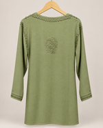 Rayon Sage Olive Green Short Kurti, Galabutti with Ghaspati work