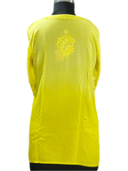 Yellow Lucknowi Rayon short kurti in hand embroidery