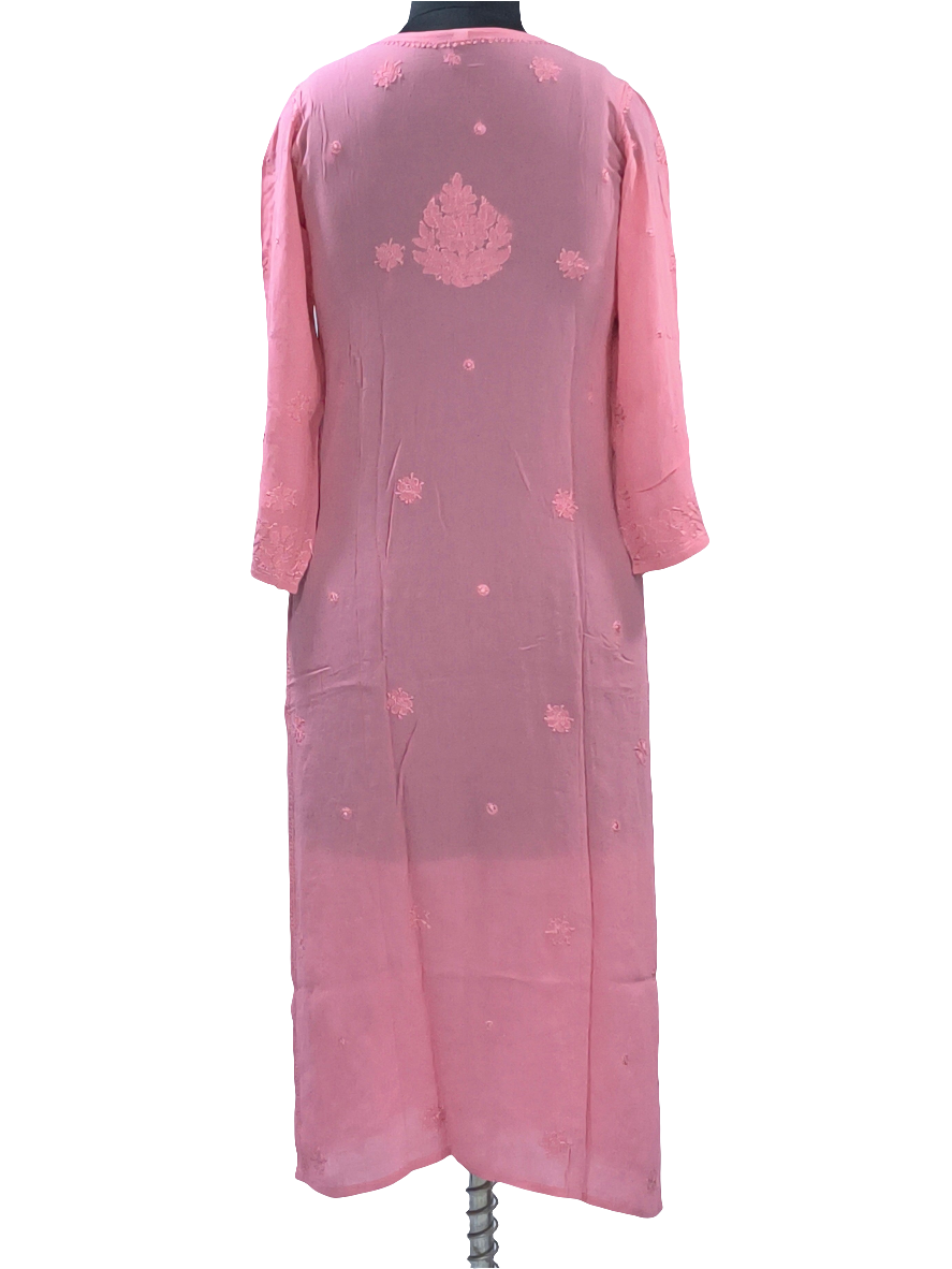 1016 peach pink  viscose lucknowi kurta in hand embroidered shadow work with silk thread