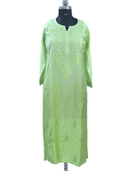 1013 pista green ombre premium chanderi silk Lucknowi kurta hand embroidered