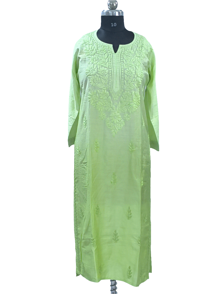 1013 pista green ombre premium chanderi silk Lucknowi kurta hand embroidered