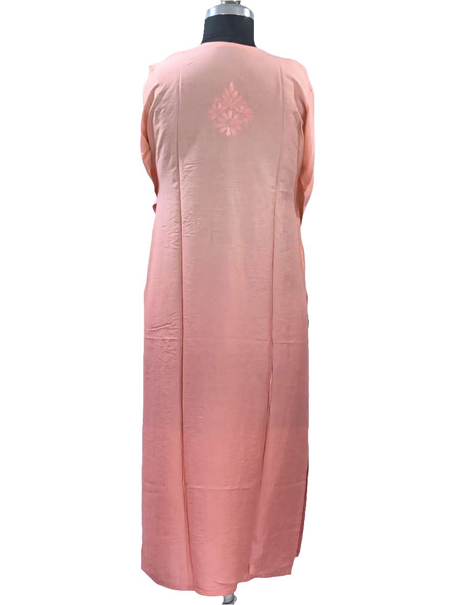 1015 orange ombre premium chanderi silk Lucknowi kurta hand embroidered