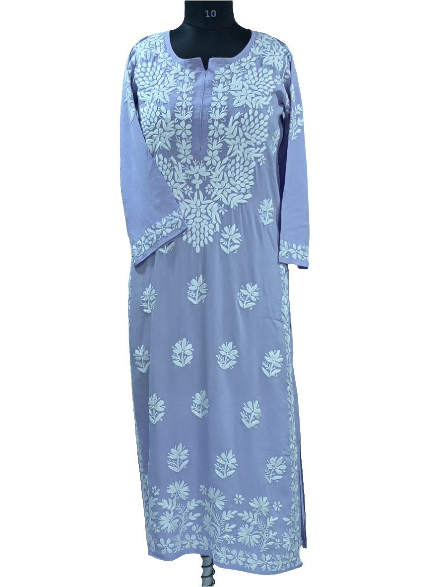 1008 lilac Rayon Lucknowi kurta hand embroidered