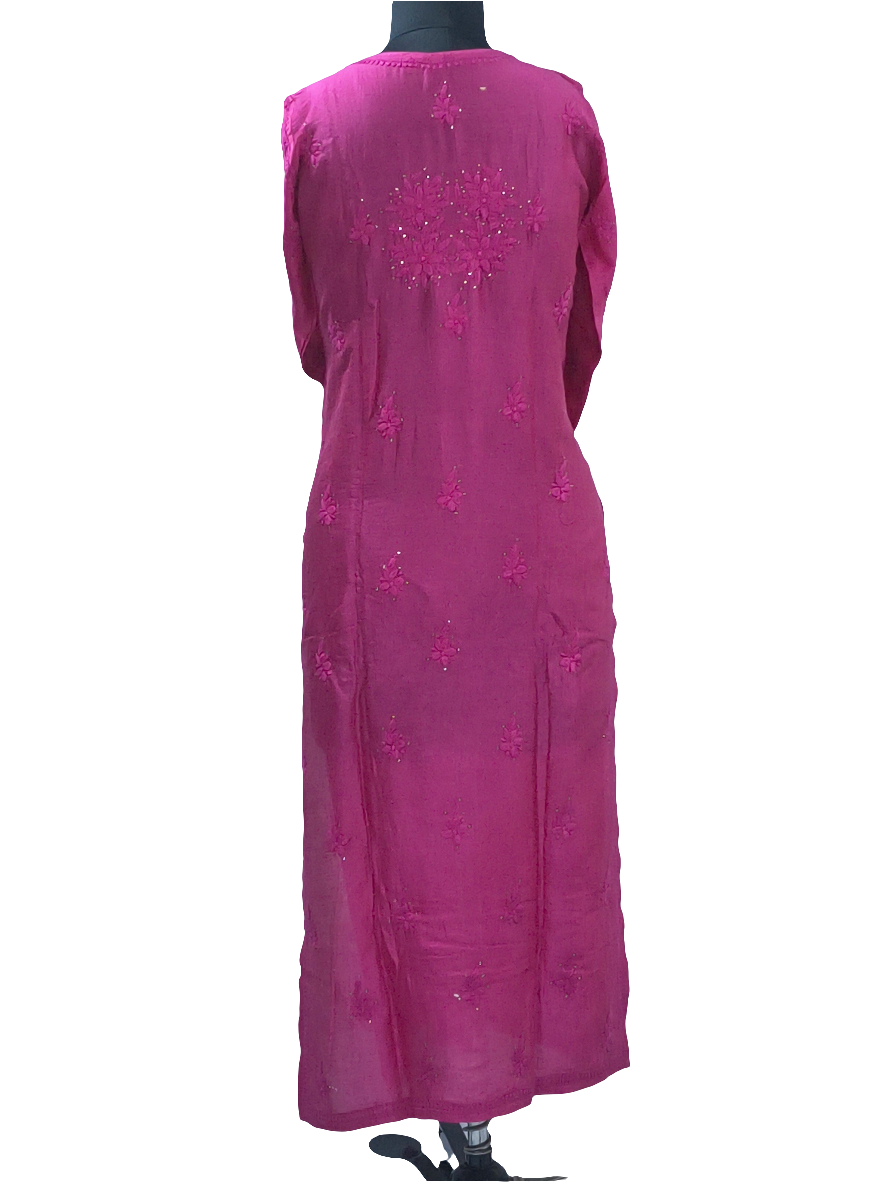 1028 rani pink Premium chanderi silk lucknowi kurta with hand embroidered intricate mukaish work