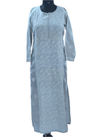 1024 grey Mul cotton Lucknowi kurta in hand embroidered front jaal