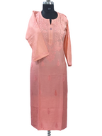1015 orange ombre premium chanderi silk Lucknowi kurta hand embroidered