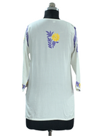 1001 white Modal Lucknowi short kurti yellow & purple hand embroidery