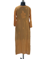 1019 golden orange  viscose lucknowi kurta in hand embroidered shadow work with silk thread