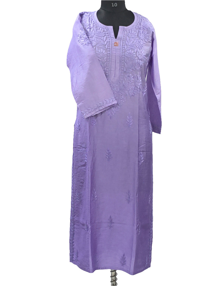 1014 Mauve ombre premium Chanderi silk Lucknowi kurta hand embroidered