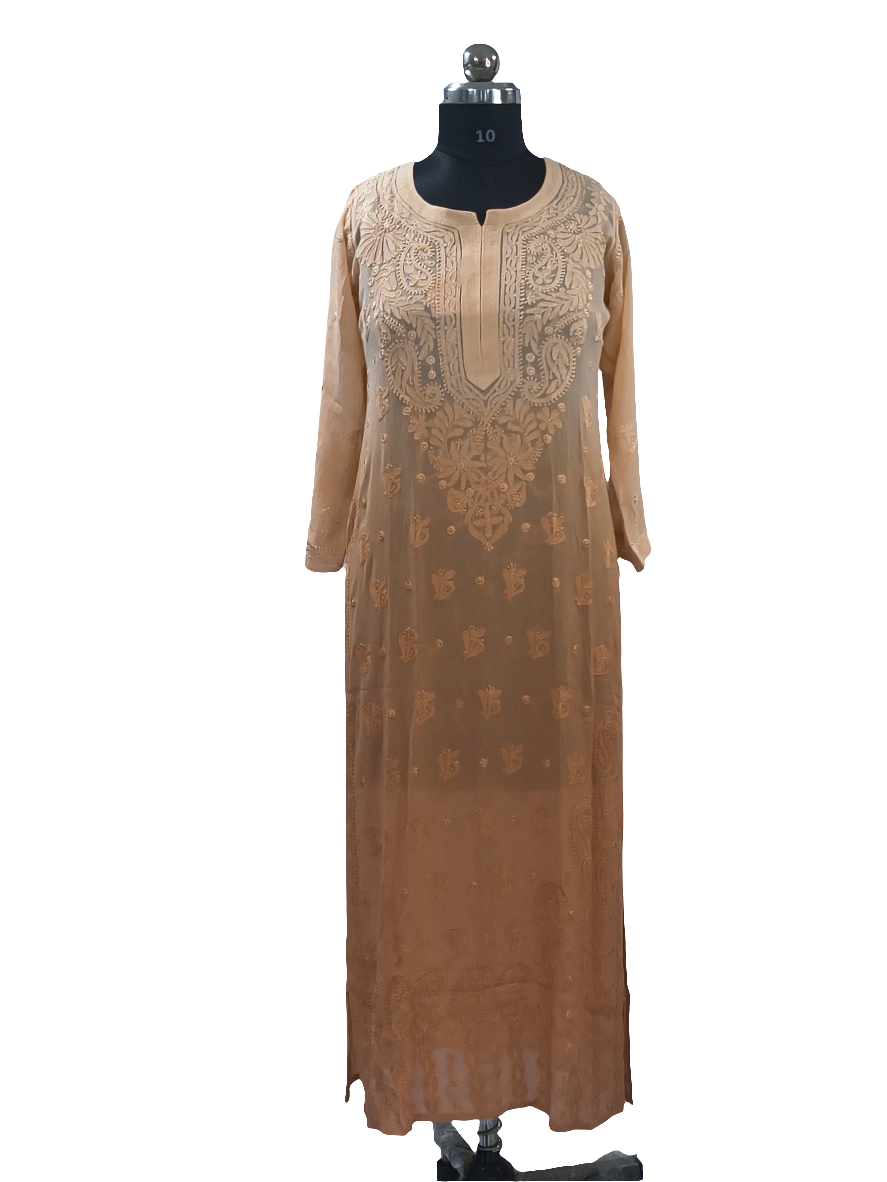 1022 orange ombre viscose lucknowi kurta in hand embroidered shadow work with silk thread