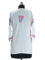 1003 white Modal Lucknowi short kurti purple & pink hand embroidery