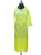 1012 yellow ombre premium chanderi silk Lucknowi kurta hand embroidered