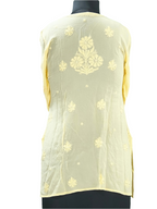 Off white Lucknowi viscose short kurti with hand embroidery - slip included