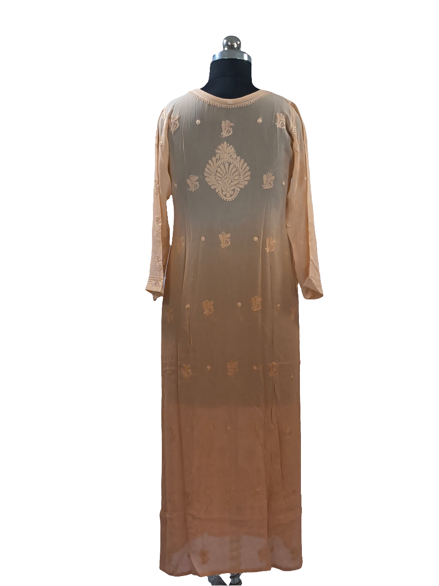 1022 orange ombre viscose lucknowi kurta in hand embroidered shadow work with silk thread