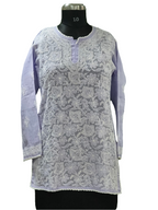 Lilac Lucknowi Mul short kurti hand embroidered