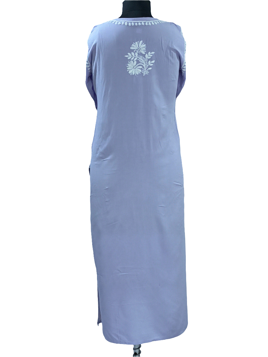 1008 lilac Rayon Lucknowi kurta hand embroidered