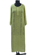 1018 mehendi green viscose lucknowi kurta in hand embroidered shadow work with silk thread