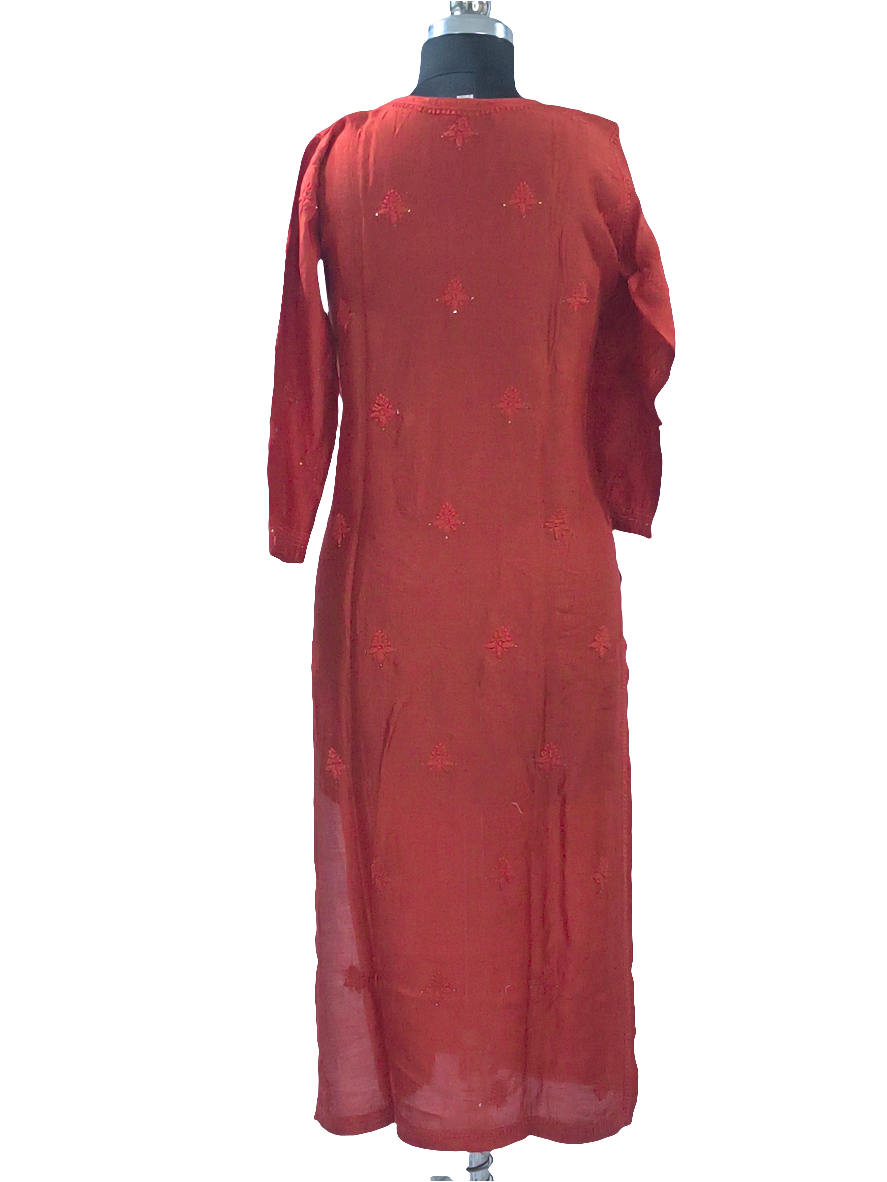 1027 blood red Premium chanderi silk lucknowi kurta with hand embroidered intricate mukaish work