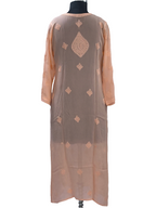 1021 orange viscose lucknowi kurta in hand embroidered shadow work with silk thread