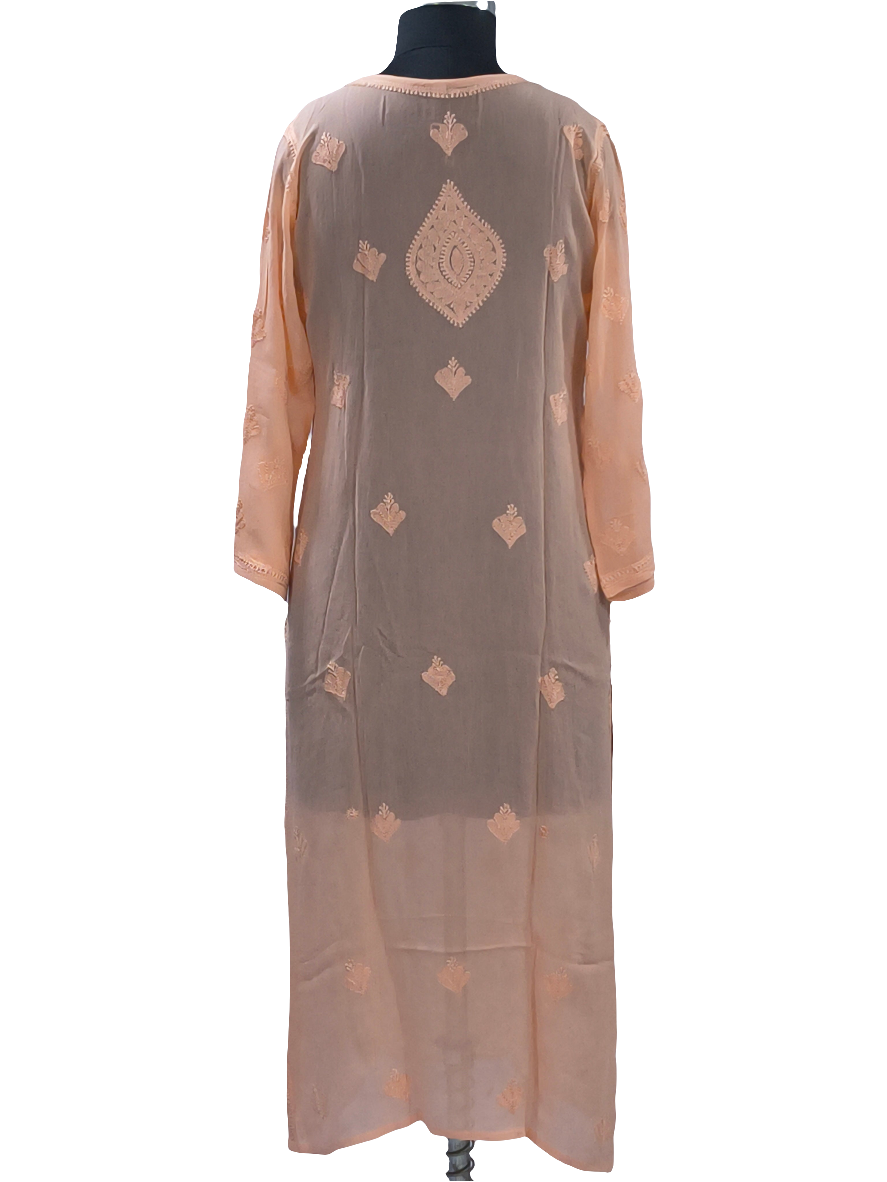 1021 orange viscose lucknowi kurta in hand embroidered shadow work with silk thread