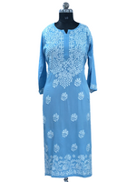 1007 powder blue Rayon Lucknowi kurta hand embroidery