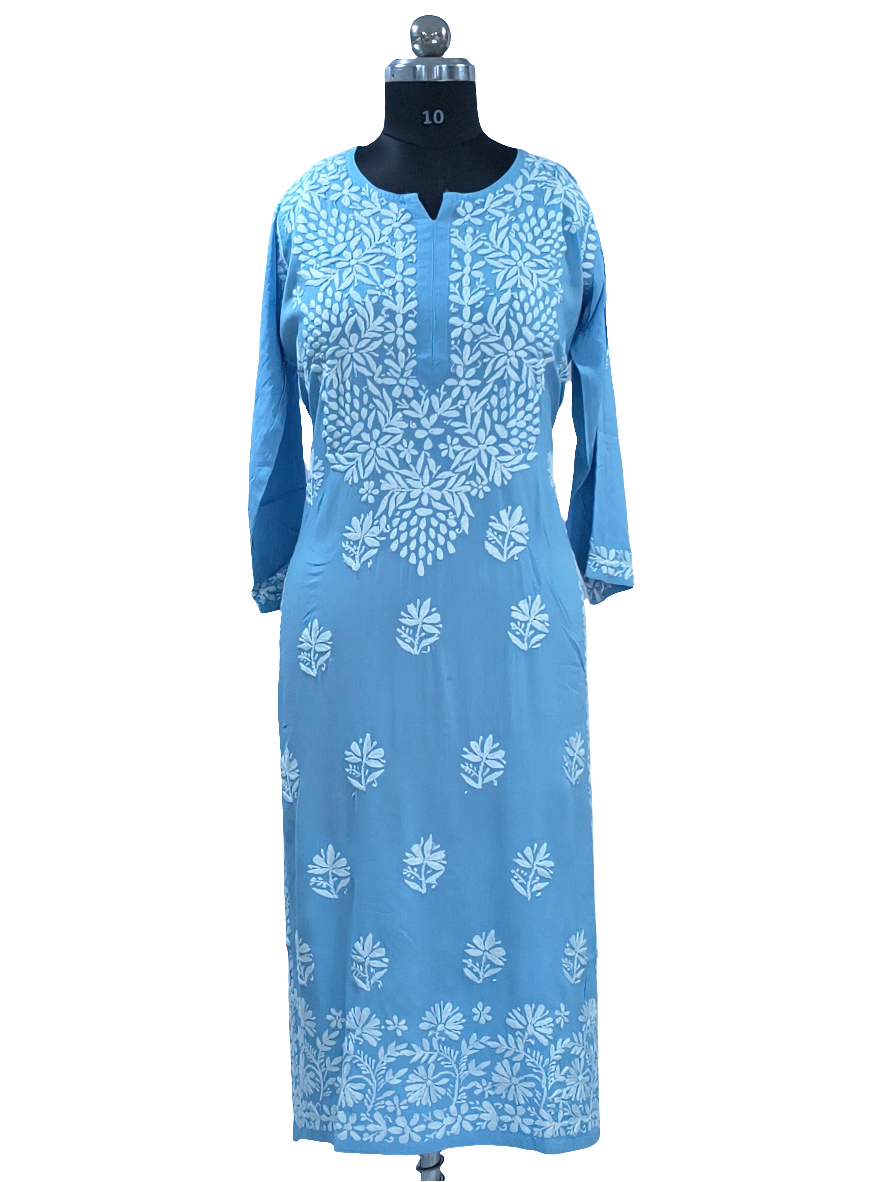1007 powder blue Rayon Lucknowi kurta hand embroidery