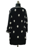 Black Lucknowi Modal short kurti in hand embroidery
