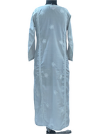 1024 grey Mul cotton Lucknowi kurta in hand embroidered front jaal