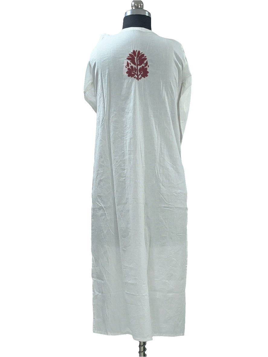 White Lucknowi cotton kurta in hand embroidery