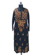Black Lucknowi cotton kurta in hand embroidery multi color thread