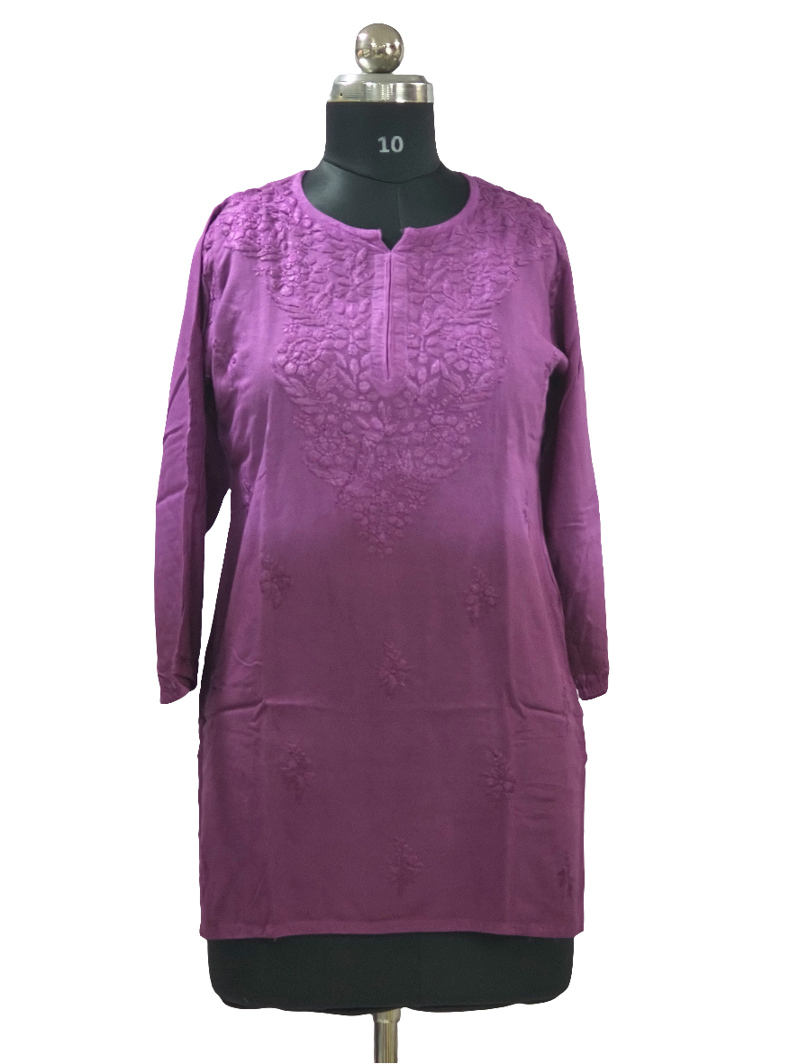 Vine Lucknowi Modal short kurti hand embroidered