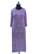 1017 purple Viscose Lucknowi kurta hand made shadow work with silk thread