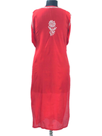 1009 Red silk Lucknowi kurta hand embroidered