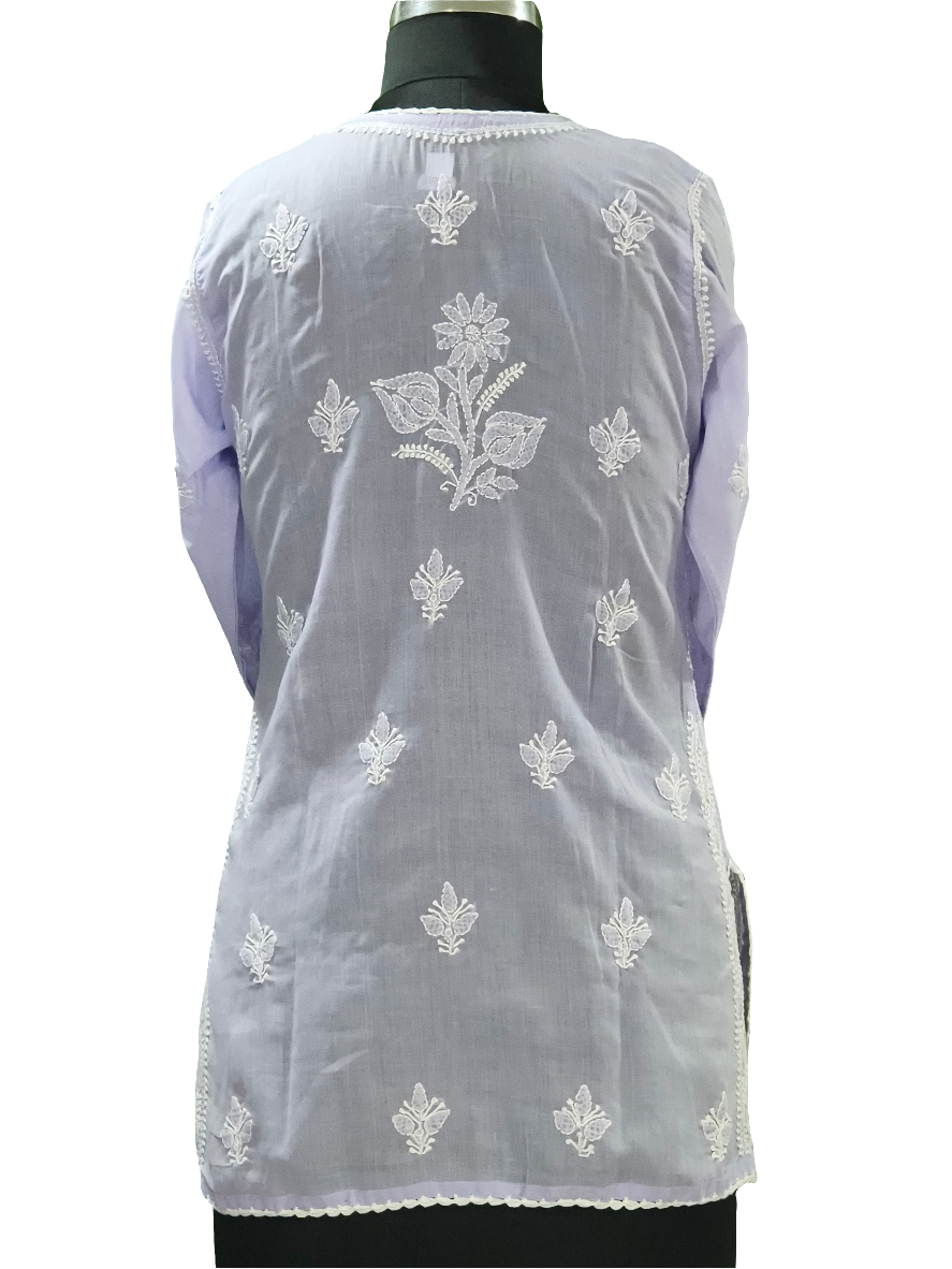 Lilac Lucknowi Mul short kurti hand embroidered