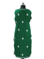 1006 green cotton Lucknowi knee length kurta hand embroidered