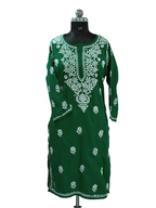 1006 green cotton Lucknowi knee length kurta hand embroidered