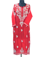 1009 Red silk Lucknowi kurta hand embroidered