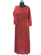 1027 blood red Premium chanderi silk lucknowi kurta with hand embroidered intricate mukaish work