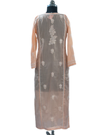 1023 orange Mul cotton Lucknowi kurta in hand embroidered front jaal