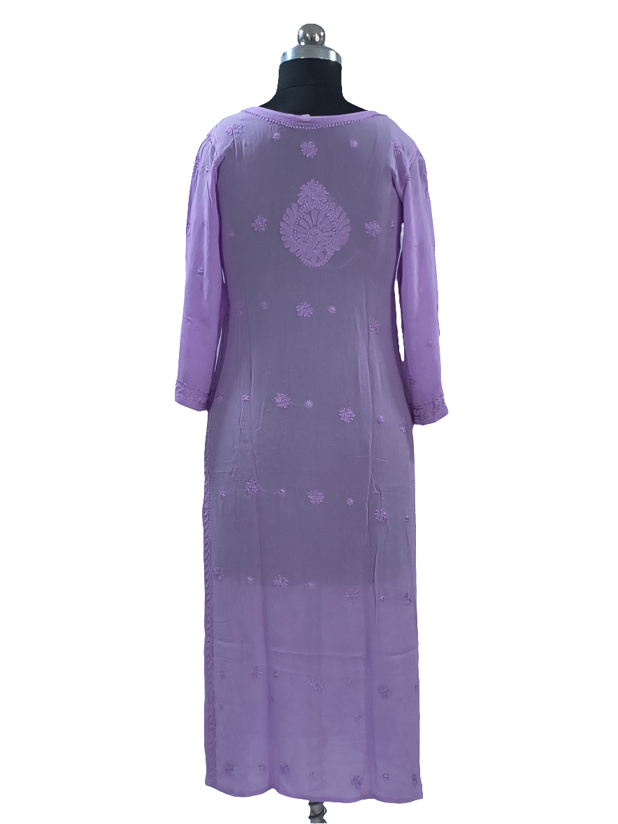 1017 purple Viscose Lucknowi kurta hand made shadow work with silk thread