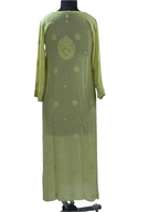 1018 mehendi green viscose lucknowi kurta in hand embroidered shadow work with silk thread