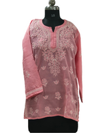 Salmon pink Lucknowi cotton short kurti hand embroidered