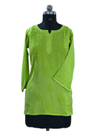 1004 green Rayon Lucknowi short kurti hand embroidered