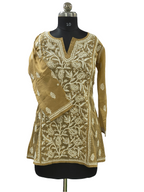 Beige Lucknowi Mul short kurti with hand embroidery l