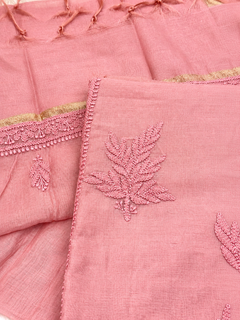 Dusty pink mul chanderi dress material